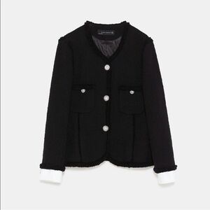 Zara Black Tweed Jacket with Contrasting Cuffs